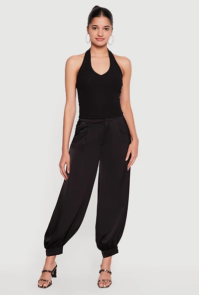 Ribbed Knit Open Back Halter Top