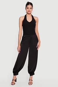 Ribbed Knit Open Back Halter Top