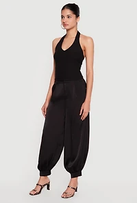Ribbed Knit Open Back Halter Top