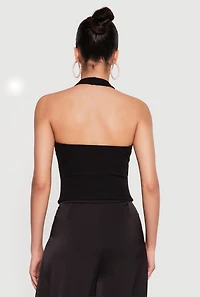Ribbed Knit Open Back Halter Top