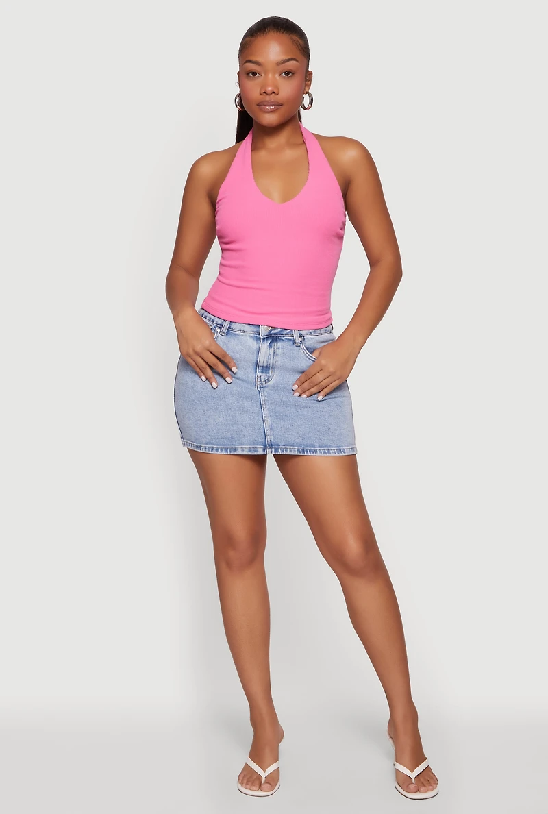 Ribbed Knit Open Back Halter Top