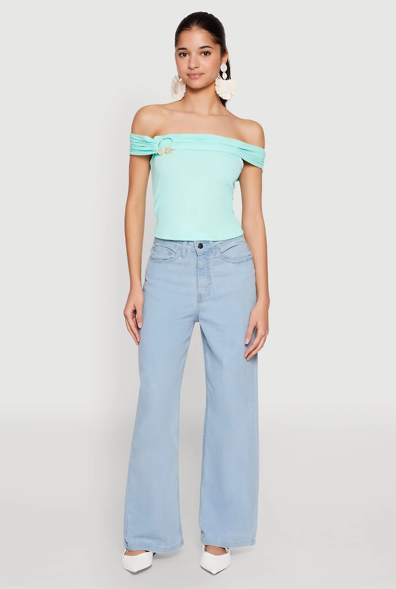 Womens Iris Off The Shoulder O Ring Top, Green, Size S