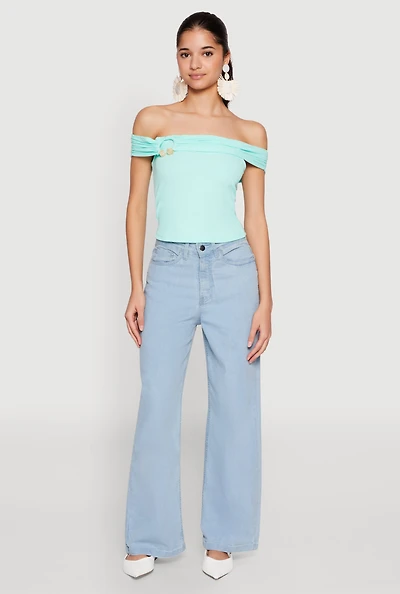 Womens Iris Off The Shoulder O Ring Top, Green, Size S