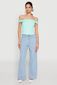 Womens Iris Off The Shoulder O Ring Top, Green, Size S