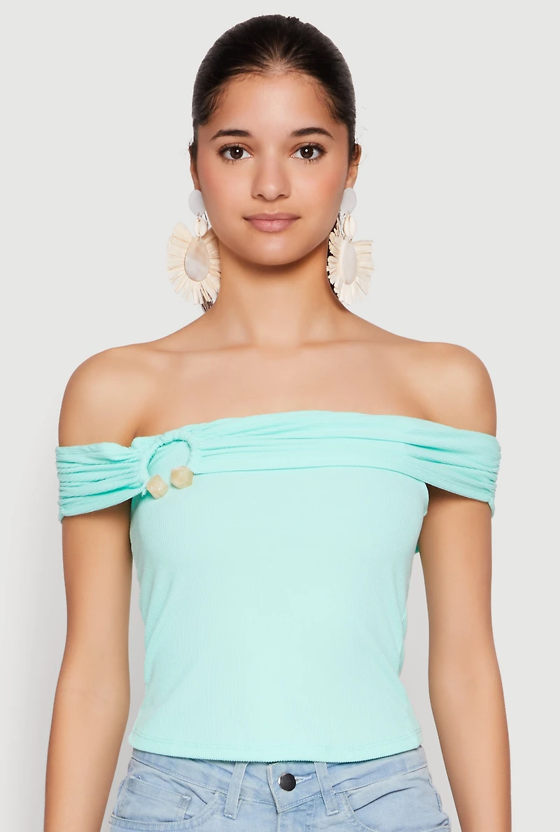 Womens Iris Off The Shoulder O Ring Top, Green, Size S