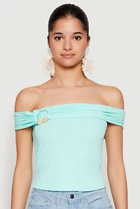 Womens Iris Off The Shoulder O Ring Top, Green, Size S