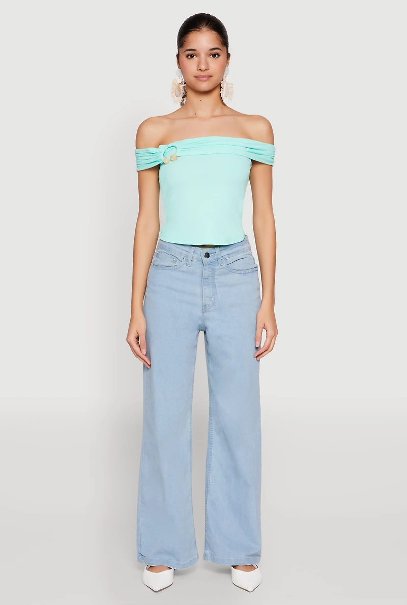 Womens Iris Off The Shoulder O Ring Top, Green, Size S