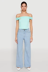 Womens Iris Off The Shoulder O Ring Top, Green, Size S