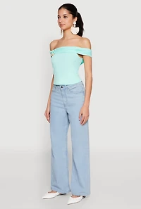 Womens Iris Off The Shoulder O Ring Top, Green, Size S