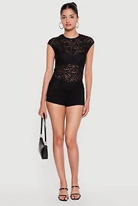 Lace Cap Sleeve High Neck Blouse