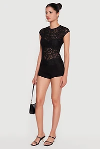 Lace Cap Sleeve High Neck Blouse