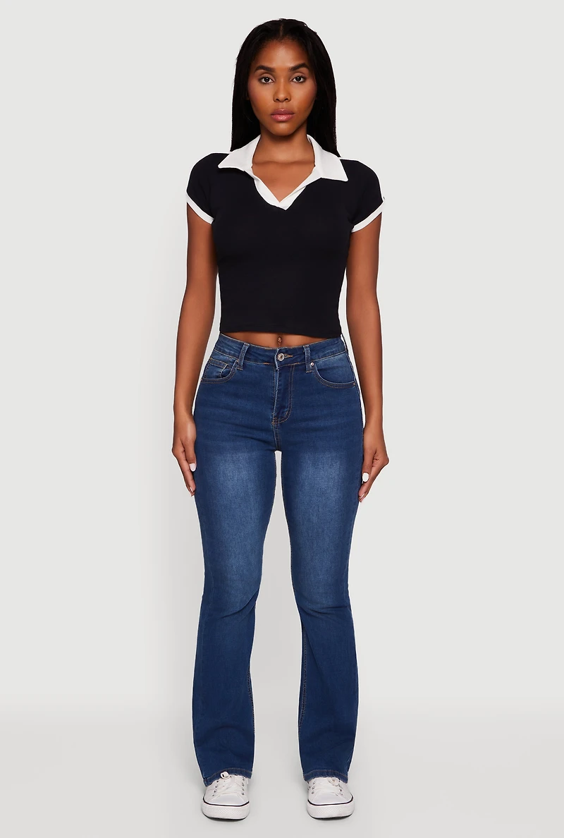 Womens Contrast Trim Cropped Polo Top,