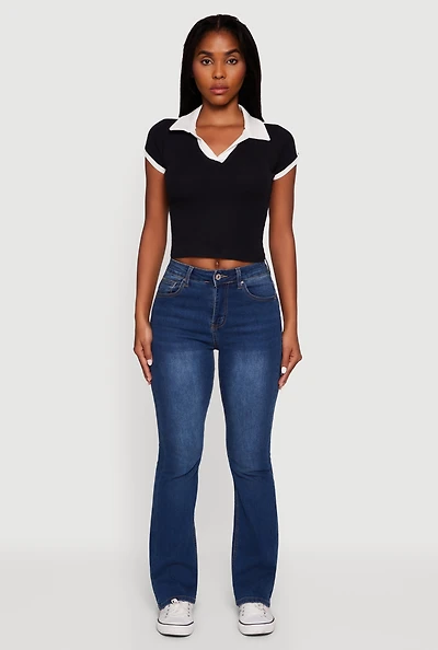 Womens Contrast Trim Cropped Polo Top,