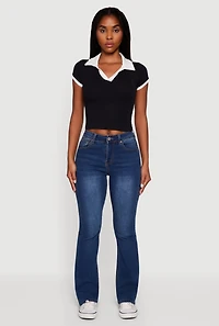 Womens Contrast Trim Cropped Polo Top,