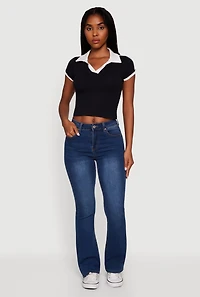 Womens Contrast Trim Cropped Polo Top, Black, Size L