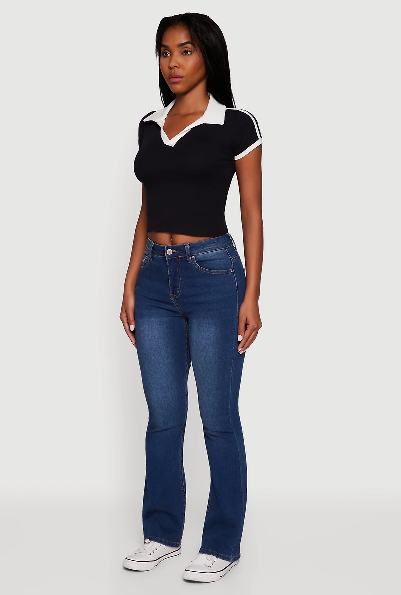 Womens Contrast Trim Cropped Polo Top,