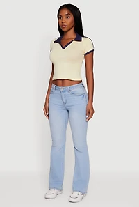 Womens Contrast Trim Cropped Polo Top, Yellow, Size S