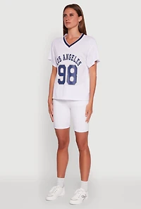 Womens Iris Los Angeles 98 Graphic V-Neck Jersey, White,