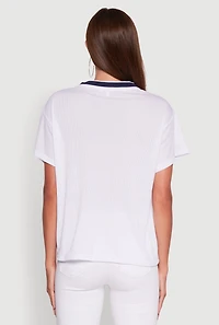 Womens Iris Los Angeles 98 Graphic V-Neck Jersey, White,
