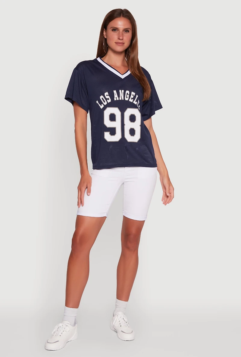 Womens Iris Los Angeles 98 Graphic V-Neck Jersey,