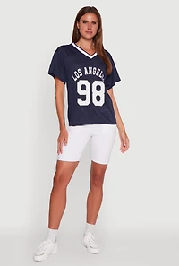 Womens Iris Los Angeles 98 Graphic V-Neck Jersey,