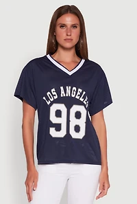 Womens Iris Los Angeles 98 Graphic V-Neck Jersey,