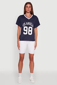 Womens Iris Los Angeles 98 Graphic V-Neck Jersey,