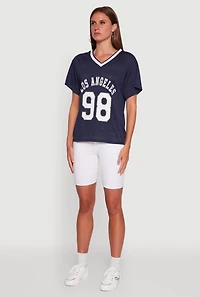 Womens Iris Los Angeles 98 Graphic V-Neck Jersey,