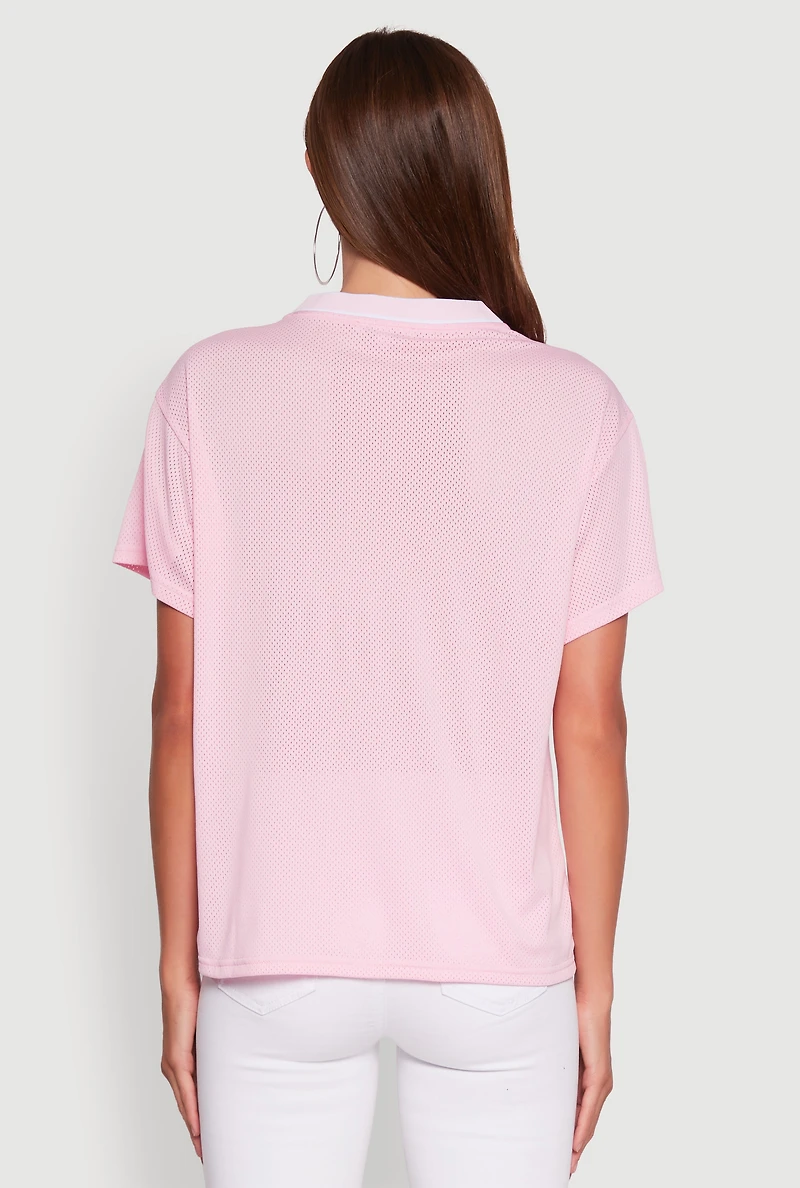 Womens Iris Los Angeles 98 Graphic V-Neck Jersey, Pink, Size M