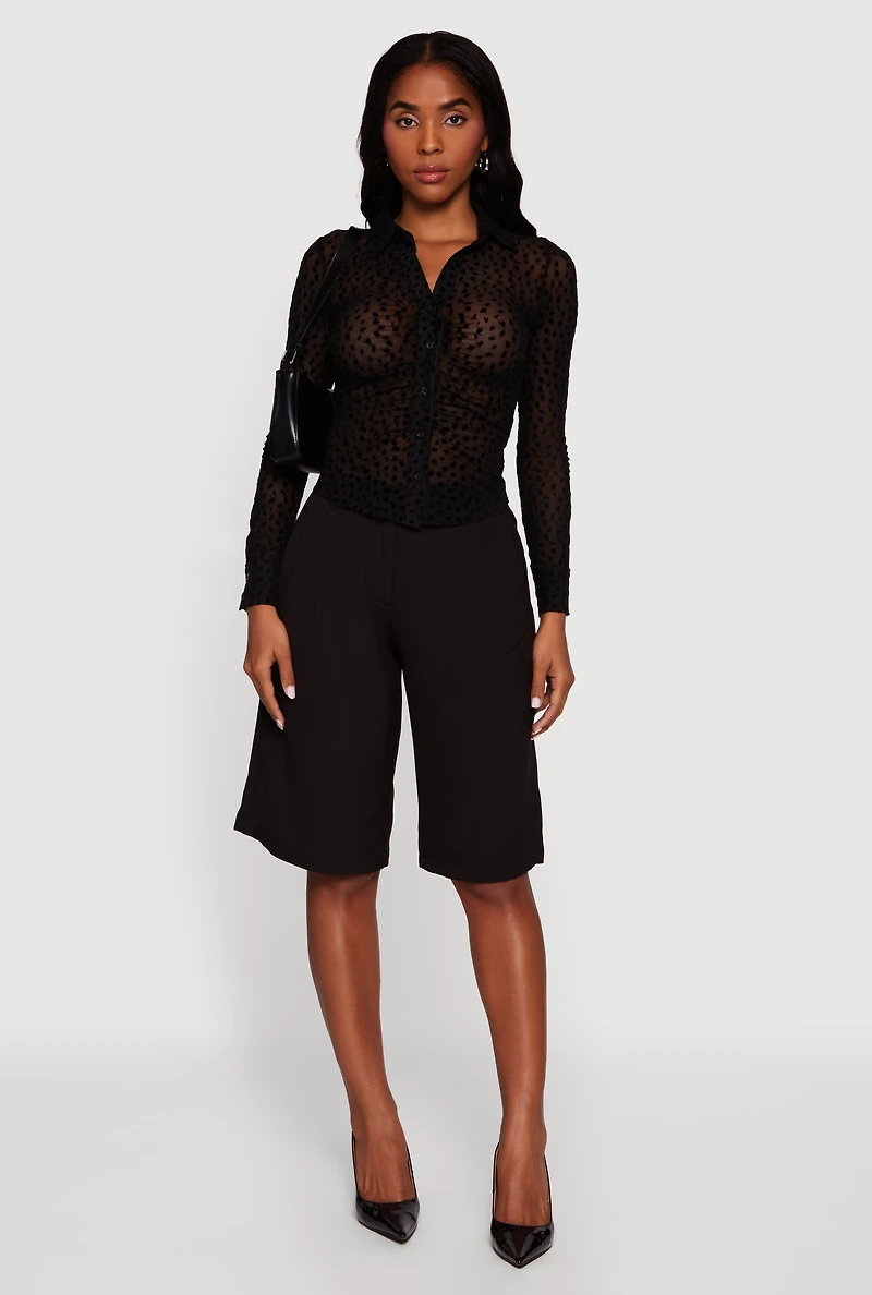 Dalmatian Velvet Burnout Mesh Blouse with Button Front