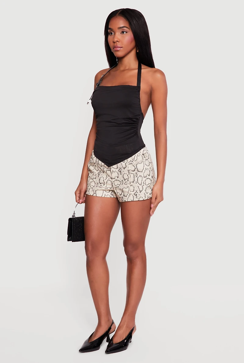 Ruched Side Buckle Strap Halter Top