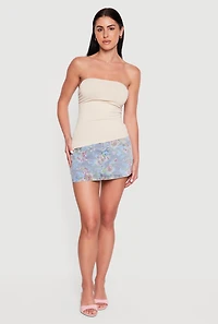 Side Ruched Slit Asymmetrical Tube Top