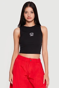 Boston Graphic Rib Knit Crop Tank Top