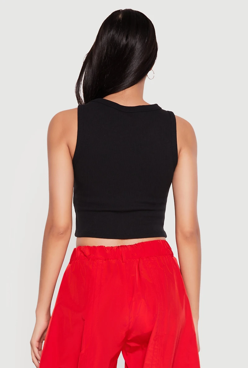 Boston Graphic Rib Knit Crop Tank Top
