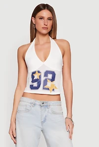 92 Jersey Mesh Detail Halter Top