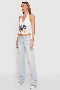 92 Jersey Mesh Detail Halter Top