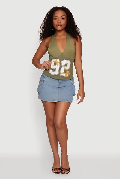 92 Jersey Mesh Detail Halter Top