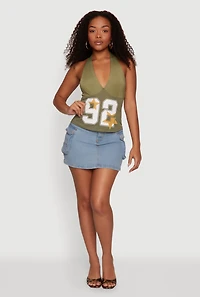 92 Jersey Mesh Detail Halter Top