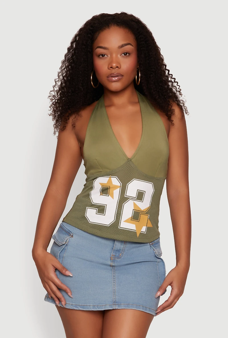 92 Jersey Mesh Detail Halter Top