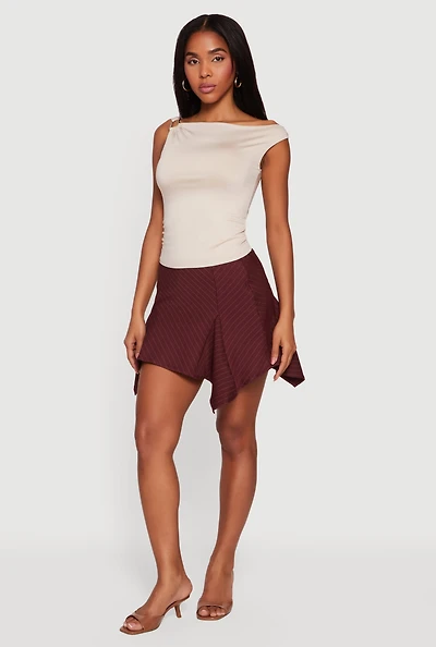 Asymmetric Metallic Ring Detail Side Ruched Blouse