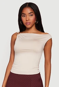 Asymmetric Metallic Ring Detail Side Ruched Blouse