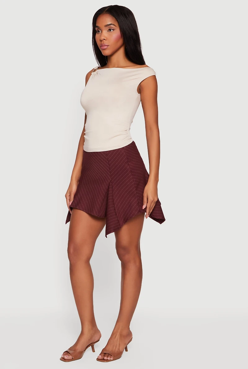 Asymmetric Metallic Ring Detail Side Ruched Blouse