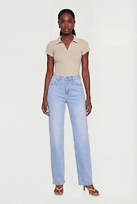 Contrast Trim Rib Knit Polo Top