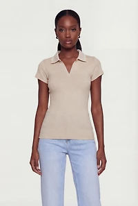 Contrast Trim Rib Knit Polo Top