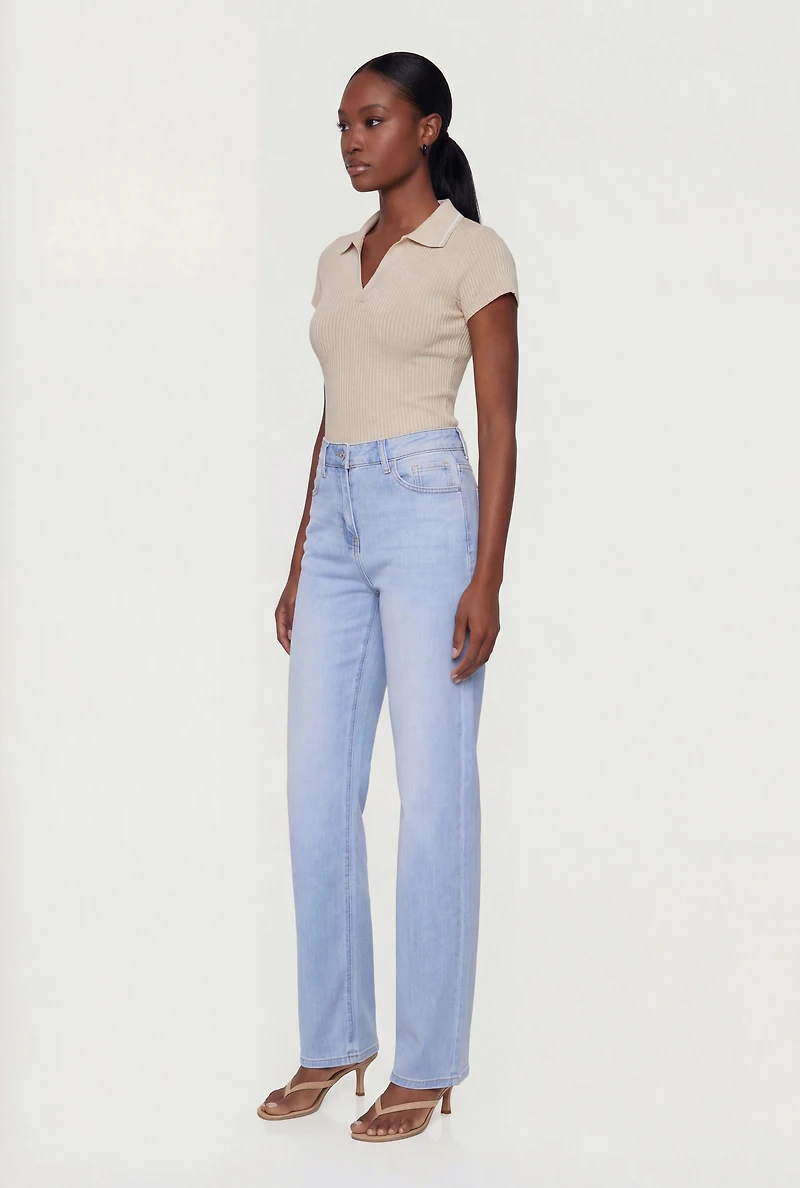 Contrast Trim Rib Knit Polo Top