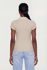 Contrast Trim Rib Knit Polo Top