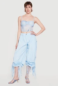 Patterned Mesh Bustier Crop Top