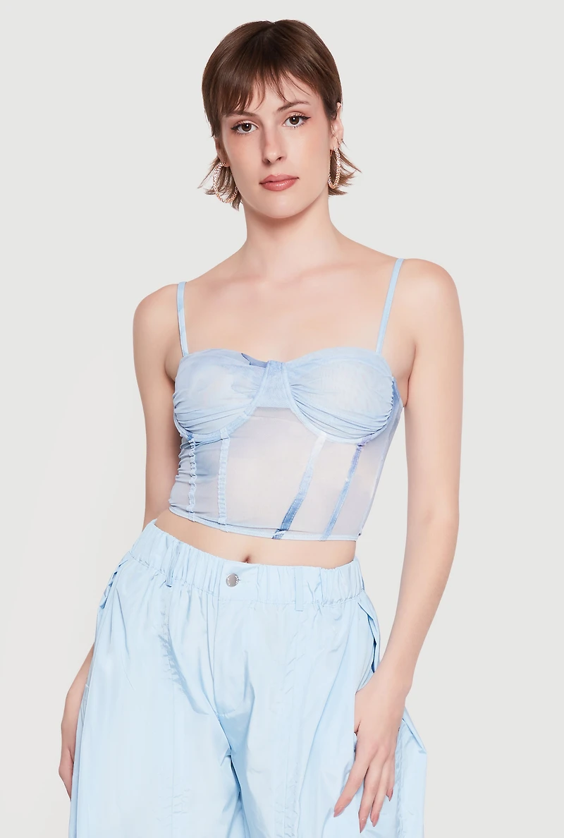 Patterned Mesh Bustier Crop Top