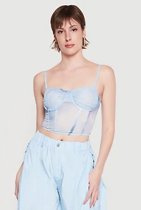 Patterned Mesh Bustier Crop Top
