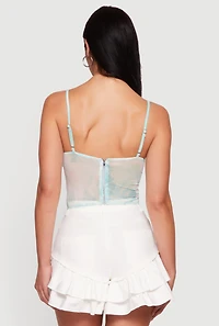 Tie Dye Sweetheart Ruched Mesh Bustier Top